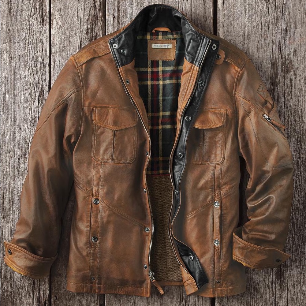 NWT Carbon 2 Cobalt Men’s Bend In The Road Leather Jacket